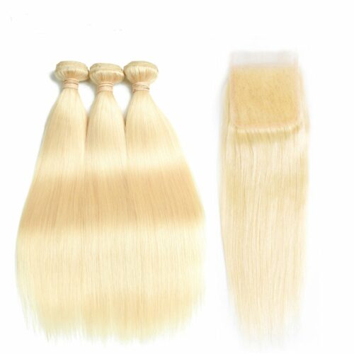 Straight Human Hair Blonde Color 16inch 1 Bundle Brazilian 40,64cm - Afbeelding 4