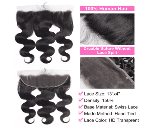 Body Wave Lace Frontal Human Hair 16 inch 13x4 Transparent 150 Density Women 100% Brazilian 40,64cm - Afbeelding 4