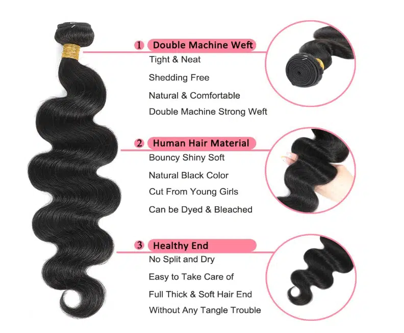 1 Bundel Human hair Body Wave 12inch 100gram 150 density grade 10A van 32cm Loose Wave - Afbeelding 3