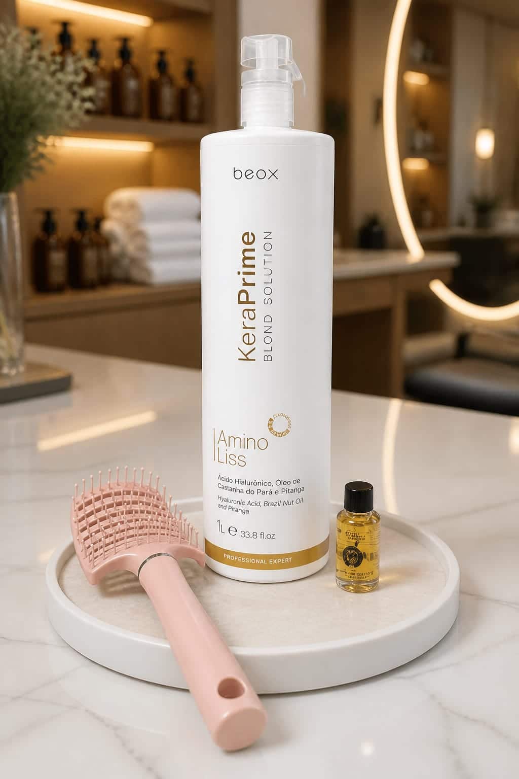Beox KeraPrime Blond Solution Amino Liss - 1 liter + (Hair Brush & Beox Special d'Or -Oleo de Argan Beox 9ml) Gratis - Afbeelding 5