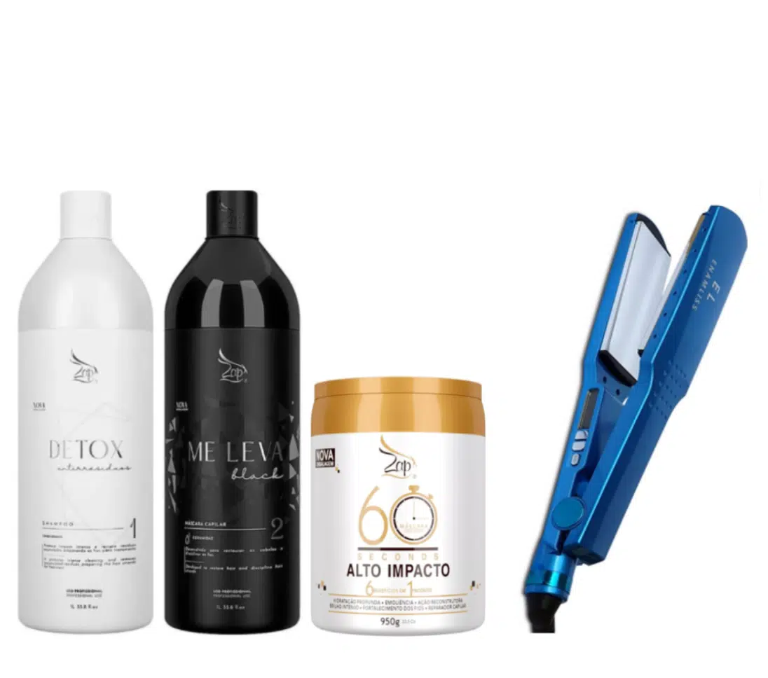 Kit Braziliaans Progressiva ZAP keratine behandeling Me Leva + Máscara 60 Seconds 950g Nano Titanium Professioneel Stijltang 150º / 235º