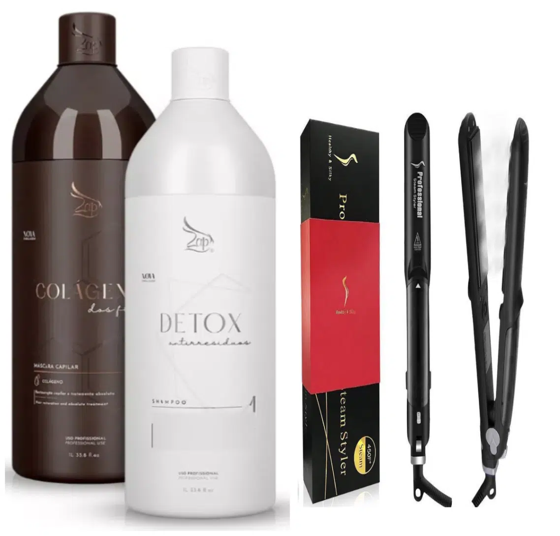 ZAP Colageno dos fios Braziliaanse keratinebehandeling 2x1L + Professionele Steam Styler vermogen 30W temperatuur 80-230C/450F