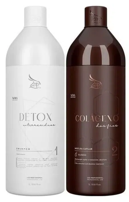 ZAP Colageno dos fios Braziliaans keratine behandeling 2x1L + Zap Botox Máscara Selante Banho de Verniz 250g - Afbeelding 2