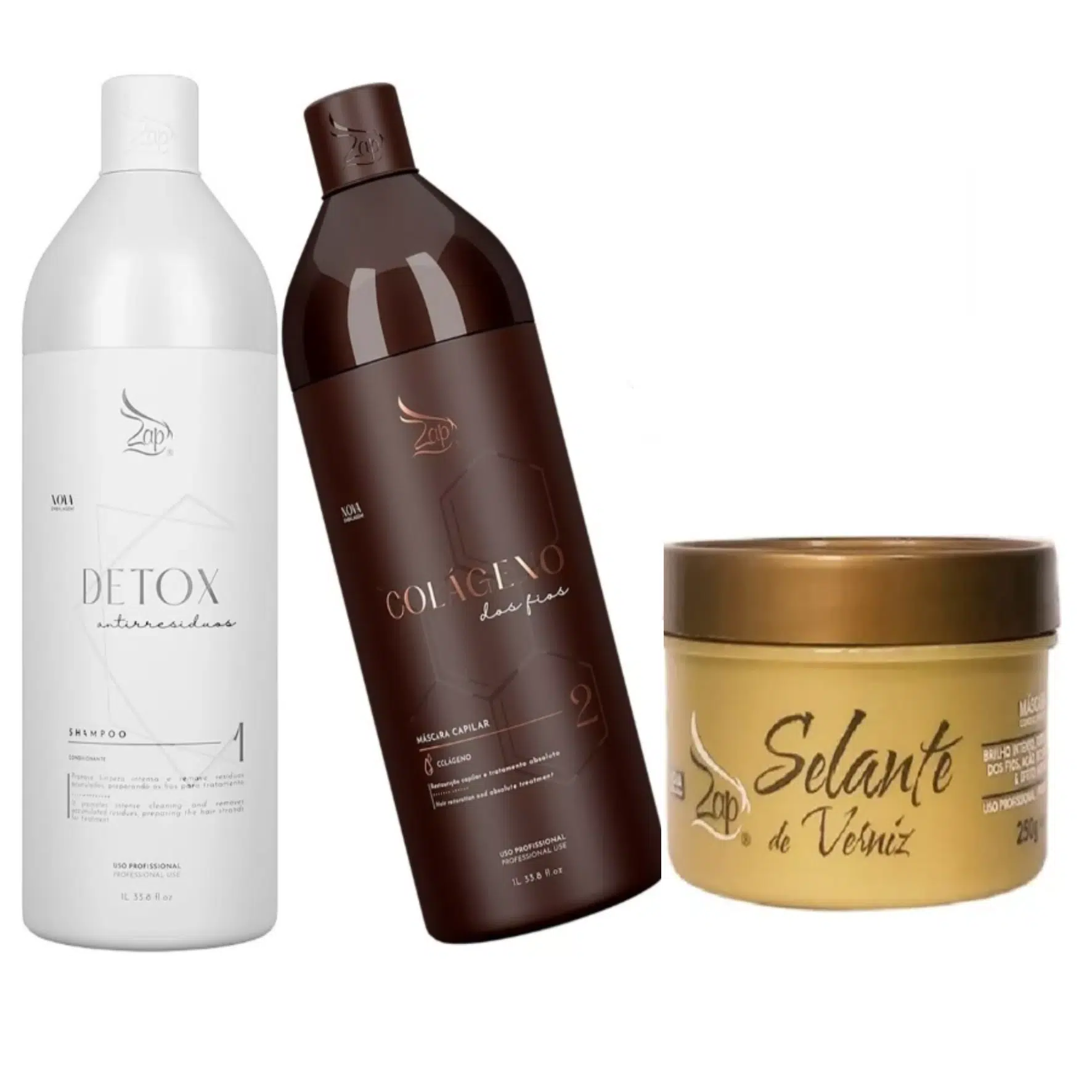 ZAP Colageno dos fios Braziliaans keratine behandeling 2x1L + Zap Botox Máscara Selante Banho de Verniz 250g
