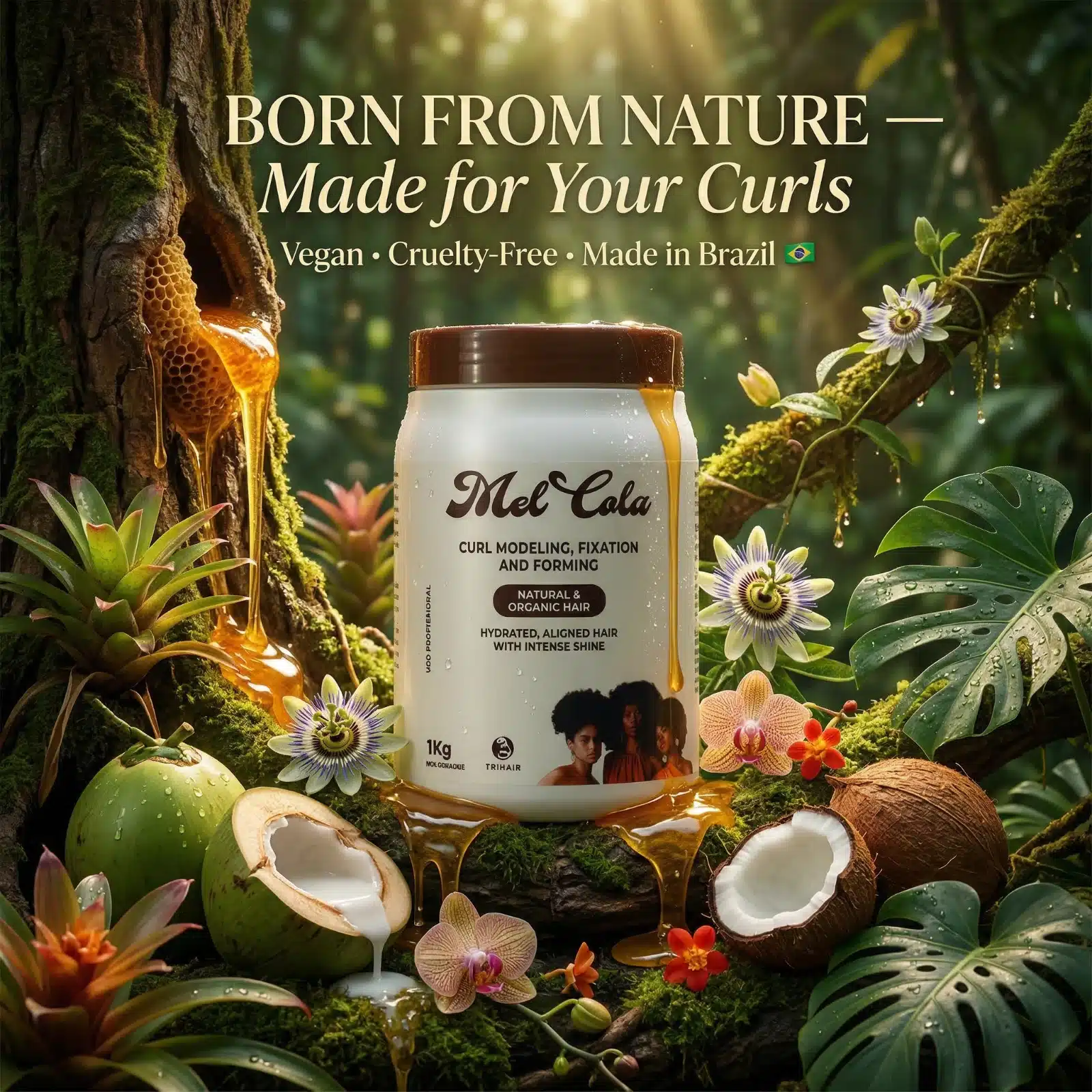 TRIHAIR MEL COLA PARA CACHOS NATURAIS E ORGANICOS 1kg - Afbeelding 3
